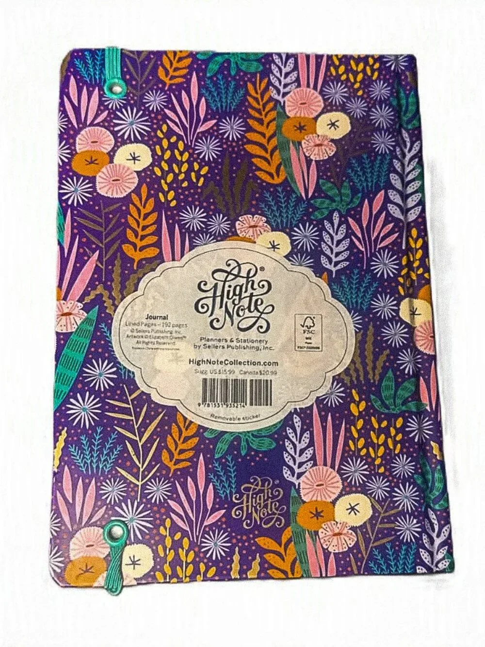 Elizabeth Olwen High Note Collection Purple Floral Hardcover Lined Journal - New